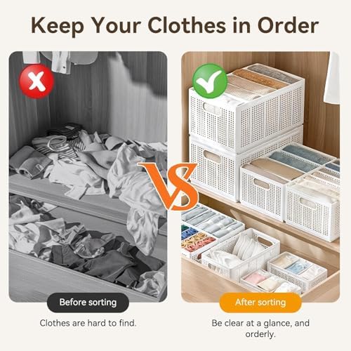 Foldable Closet Organizer with Adjustable Dividers, 7-Grid Wardrobe Storage Bin for Jeans, Sweaters, Pants & Clothes, Me