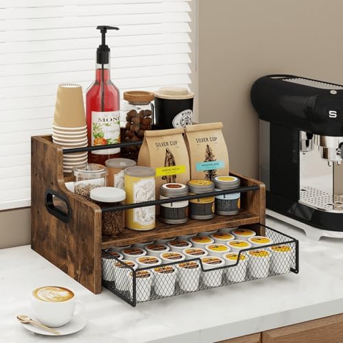 Homode Coffee Syrup Organizer Rack, 3-Tier 8 Bottles Syrup Stand