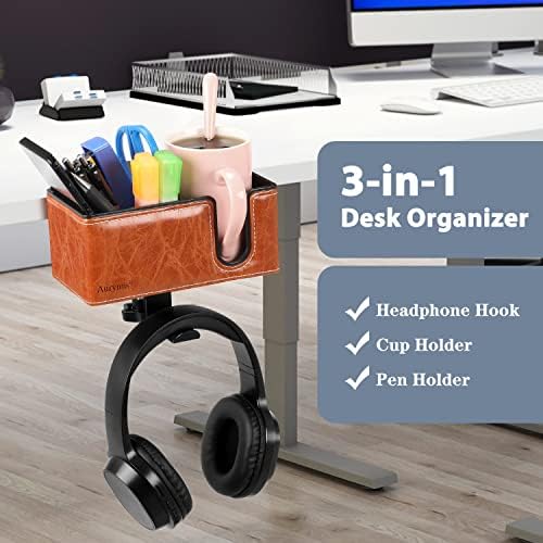 Under Desk Cup Holder Clamp on Cup Holder PU Leather Clip on Desk Organizer