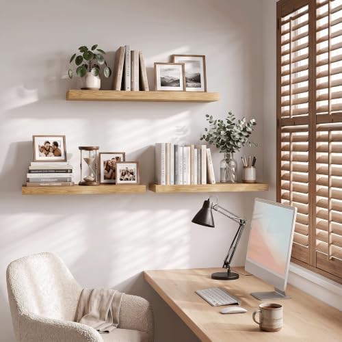 24 Inch Floating Shelves Oak, 8" Deep Wall Shelf, Wall Mounted Wood Shelf