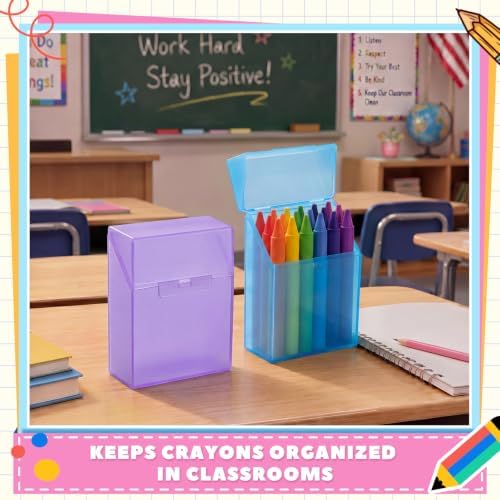 Clabby 2 Pcs Clear Plastic Crayon Boxes Hold 24 Count, Blue,Purple