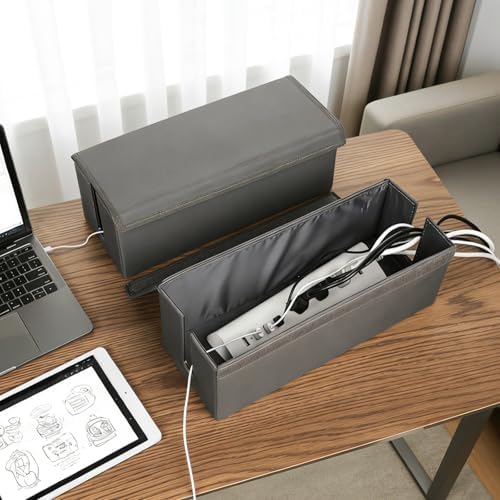 2 Pack Cable Management Box, Fabric Cord Hider Box with Lid,Cord Storage Box for Power Strip,TV Wires, Computer, Router,