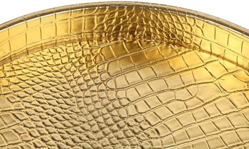 HofferRuffer Faux Leather Round Serving Tray, Vegan Croco Leather Decorative Tray, Food Tray for Storage Drinks, Snack &