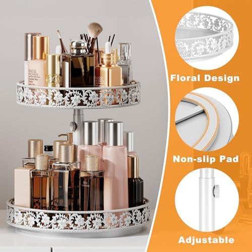 2 Tier Lazy Susan Organizer Turntable, 12 Inch, White