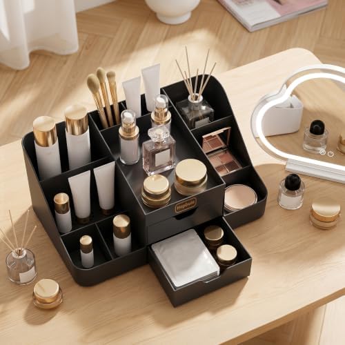 Cologne Organizer for Men with Drawers, Vanity Makeup Storage,black