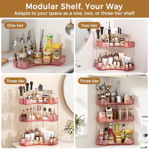BEFSOP Corner Bathroom Counter Organizer, Upgraded 3-Tier Makeup Organizer Countertop with Makeup Brush Holder, Skincare