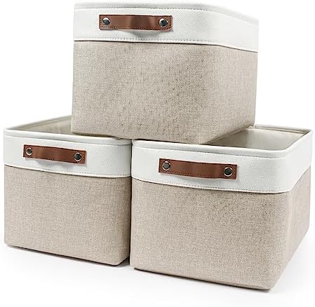 Bagnizer Storage Bins Large Fabric Storage Baskets for Shelves 3 Pack, Decorative Linen Closet Baskets with Handles for 