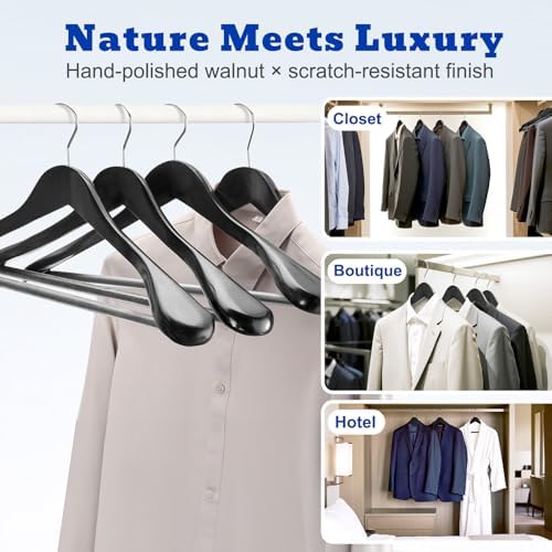 HOUSE DAY Premium Wooden Suit Hangers 24 Pack, Thick Wide Shoulder Black