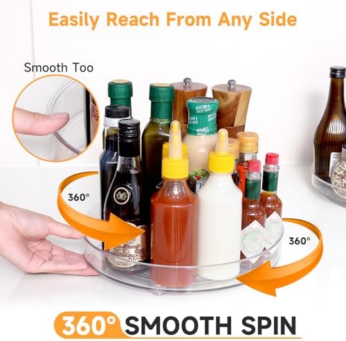 2 Pack Clear Lazy Susan Organizer Turntable, 10.6 & 9.25 Inch Acrylic Lazy Susan Turntable for Cabinet Non-Skid 360° Rot