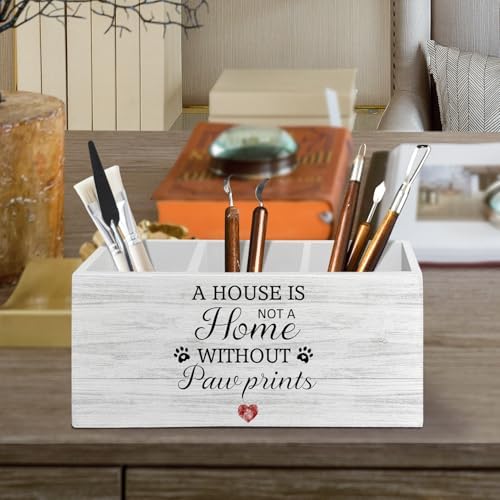 Dog Pen Pencil Holder Organizer for Desk Accessories, Dog Mom Dad Lovers Gifts, a House Is Not a Home Without Paw Prints Wooden Box Sign Desk Decor for Home Decoration, Pet Lover Gifts