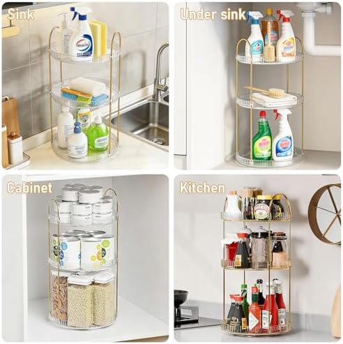 360° Rotating Makeup Organizer Large Capacity Perfume Tray, 2 Tier, Clear