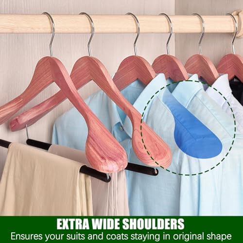 Amber Home 5 Pack Cedar Wood Suit Coat Hangers with Extra Wide Shoulder