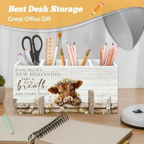 Inspirational Highland Cow Pen Holder Organizer for Desk Accessories