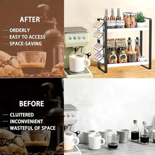 LEMIKKLE Coffee Station Organizer for Counter, Coffee Pods Holder Storage, Wooden Kitchen Counter Shelf, (WHITE)
