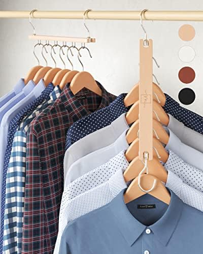 MORALVE Space Saving Hangers for Closet – 4 Pack European Beechwood 6-Tier Shirt Organizer with 360° Swivel Hook – Colla