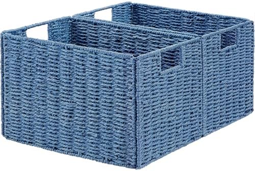 Vagusicc Wicker Storage Basket, Set of 2 Hand-Woven Paper Rope Wicker Basket, Large Storage Baskets for Organizing Toile