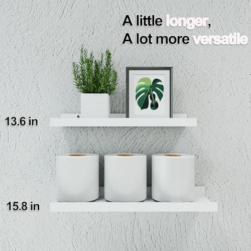 White Floating Shelves for Wall Decor, 14 in Shelf with Lip Set of 2