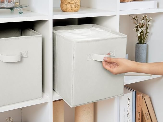 Cupic Cupid 11 Inch Storage Cube, Fabric Cube Storage Bin with Handles, Storage Cube Organizer for Clothes and Toys, Collapsible Cube Bins for Closet, Shelves, Nursery, 6-Pack, Beige