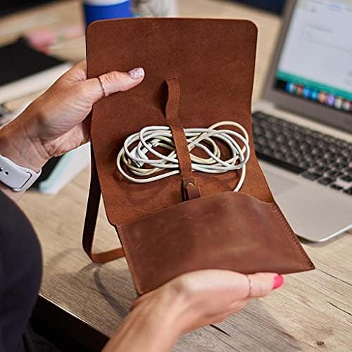 INCARNE Weekend Cable Organizer - Travel Cord Desk Case - TV Kit Cord Bag for Cable Storage - Small Leather Cord Organiz