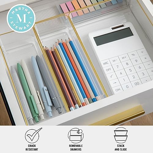 Martha Stewart Kerry Stackable Desk Drawer Organizers, Clear/Gold, 5-Pack