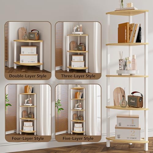 VIMBER Corner Shelf, 5-Tier Corner Bookshelf, Industrial Corner Ladder Shelf, Rustic Display Shelf for Living Room, Bedr