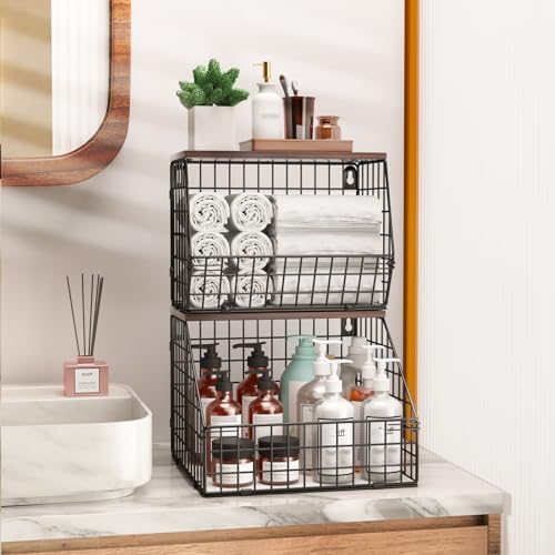 Fruit and Vegetable storage, 2 Set Wall Mounted Wire Baskets, Fruit Basket for Kitchen Counter, Hanging Fruit Basket, Po