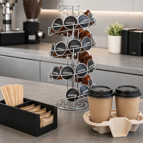 Restaurantware Coffee Pod Holder 7 x 7 x 16.14 Inches 35-50 K-Cup Stainless Steel Coffee Capsule Organizer Steel Storage