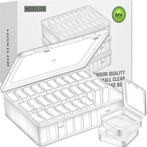 Bead Organizer Box, 90pcs Small Clear Plastic Storage Containers, Craft Storage Box Features Hinged Lid and Labels, Mini