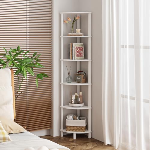 VIMBER Corner Shelf, 6-Tier Corner Bookshelf, Industrial Corner Ladder Shelf, DIY Storage Shelves, Modern Display Shelf 