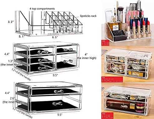 Cq acrylic 3 Pack Clear Skincare Organizer for Vanity, Stackable 7 Drawers Make Up Organizer,Cute Cosmetic Organizer for