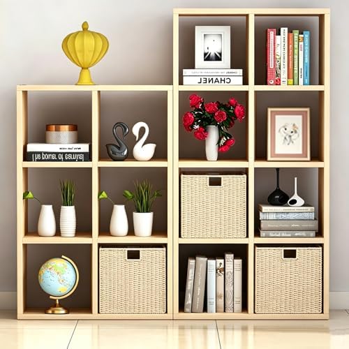 Vagusicc Wicker Storage Basket, Set of 2 Hand-Woven Paper Rope Wicker Baskets, Foldable Cube Storage Bins, Beige Storage
