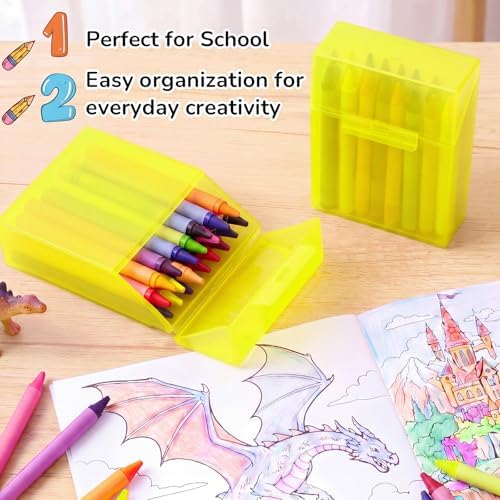 Clabby 4 Pcs Clear Plastic Crayon Boxes Hold 24 Count, Yellow