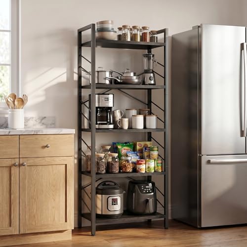 DurayLoly 5-Tier Bookshelf, Black Metal Bookshelf for Home Office, Black