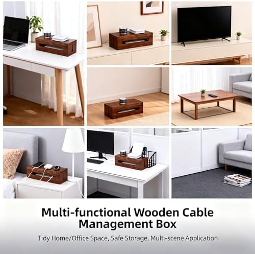 Cable Management Box, Solid Wood Cord Hider, Large Wire Organizer