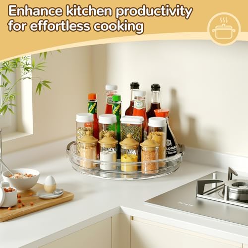 INCOSTAR Lazy Susan 2 Pack, 10.6 Inch Clear Turntable for Kitchen Cabinet