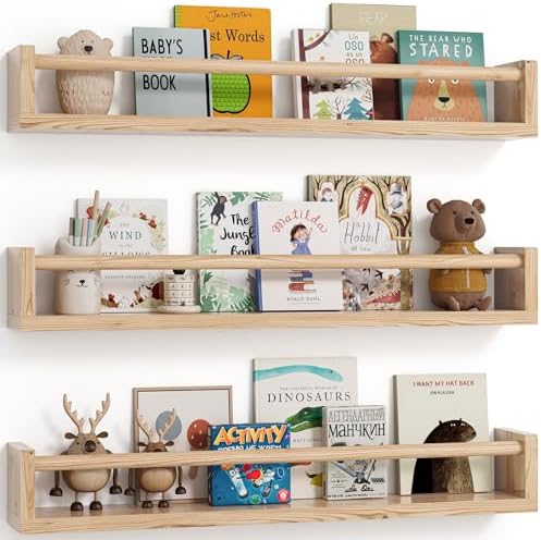 G&W Gruwald Nursery Book Shelves, Set of 3, Wall Bookshelf, Book Shelf for Kids Rooms, Wall Book Shelves for Bedroom Kids, Floating Shelf, Nursery Decor(Wood, 23 Inches)