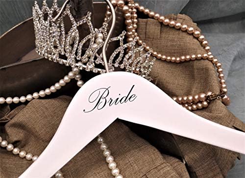 NAHANCO 17" Wooden Hangers, Bride and Groom Set, White with Black Imprint (2 Piece Set)