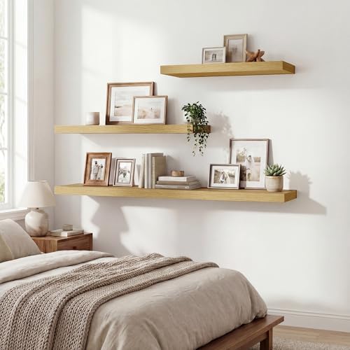 72 Inch Floating Shelves for Wall Set of 1,9.3" Deep Wall Shelves,Rustic Wood Wall Mounted Book Shelves with Invisible B