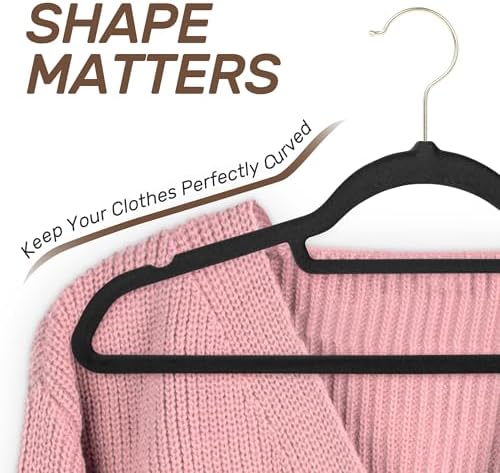 Velvet Hangers 30 Pack with Gold Hooks, Non-Slip Felt Clothes Hangers Black