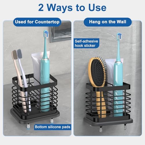 Toothbrush Holders for Bathroom, Adhesive Electric Toothbrush Holder with Fast Dry Tray Wall Mounted Toothbrush Holder S