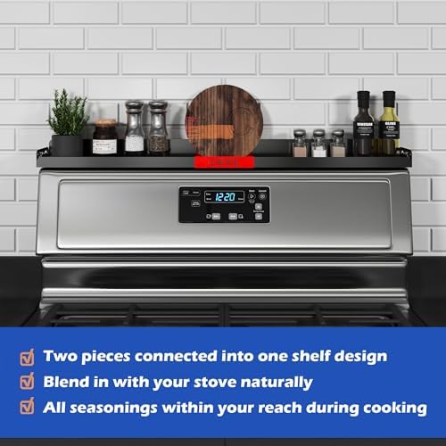 30" Magnetic Stove Top Shelf – Black Spice Rack with Red LOVE Design – Seasoning Organizer for Back of Stove – Over Stov