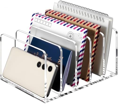 BEYGORM Acrylic Mail Holder, 5 Compartments Multifunction Desk Organizer