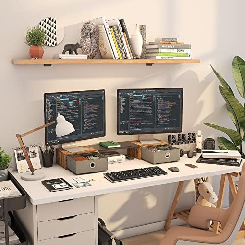 WESTREE Dual Monitor Stand Riser with Two Drawers, Extra Large Storage Monitor Stand for 2 Monitors, Desktop Organizer S