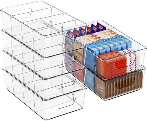 Stackable 6 Pack Snack Organizer for Pantry Shelf,Clear Pantry Organizers and Storage Bins for Fridge,Office,Cupboard,Pl