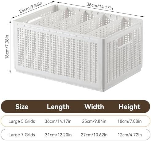 Wardrobe Clothes Organizer 5 Grids, Closet Jean Storage Bins with Handles Foldable Drawer Dividers for Clothing Adjustab