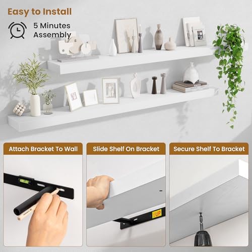 Fun Memories 60 Inch Fireplace Mantel Set of 2, Long Floating Shelf for Bedroom|Living Room, Wall Mounted Farmhouse Disp