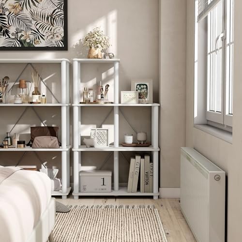 Homes: Inside + Out Apexa Modern 5-Cube Ladder Shelving Units, Collectibles Display Shelves, Easy Assembly Standing Shel