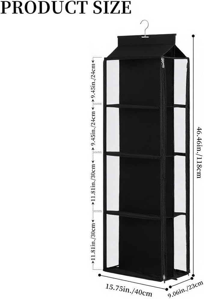8 Grids in 1 Rotatable Hanging Purse Handbag Organizer with Double Zippers, Visible Purse Organizer for Closet, Fully Enclosed Handbag Storage Holder-Black