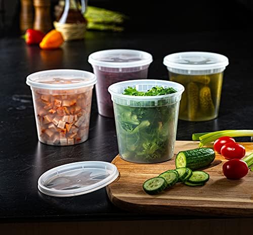 Pantry Value 24 oz Plastic Food Storage Deli Containers with Lids [24 Sets]