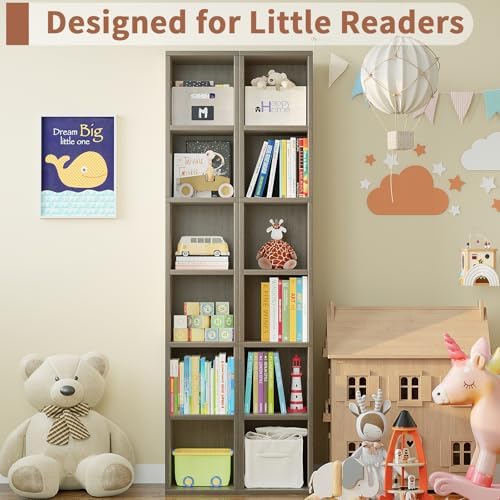 6-Tier Tall Narrow Bookshelf,Slim Bookcase with Open Cubes